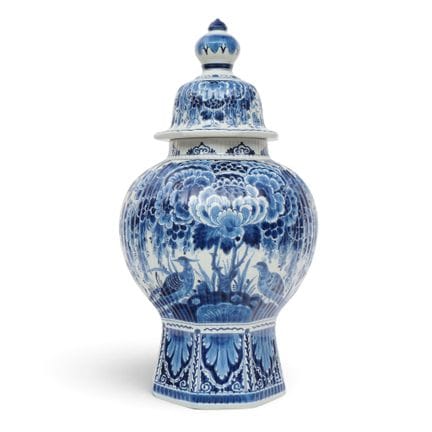 Delft, vaso con coperchio in ceramica blu e bianca