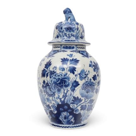 Delft, vaso in ceramica blu e bianca con coperchio