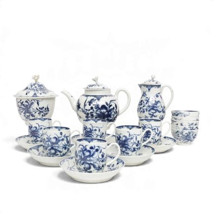 Servizio da tè in ceramica blu e bianca di Worcest