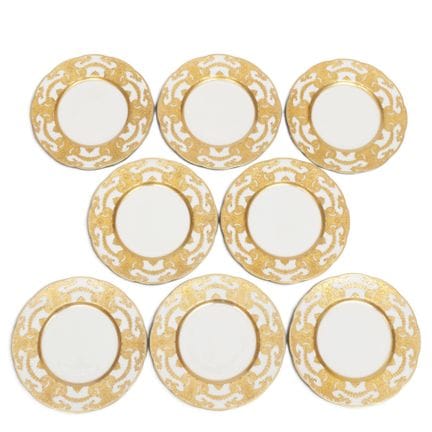 Minton, otto piatti con decorazioni dorate, 1900 c