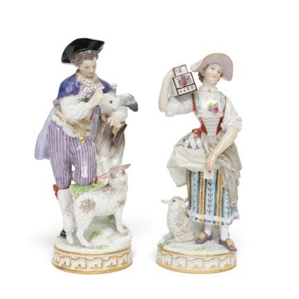 Meissen, due sculture in porcellana, “pastore e pa
