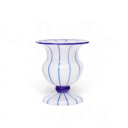 Murano, vasetto in vetro opalino con linee blu, XX