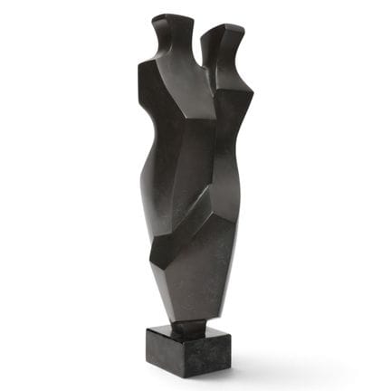 Scultura in bronzo patinato verde, doppia figura a