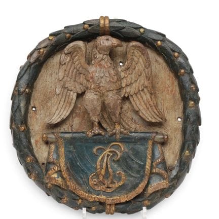 Francia, placca in legno intagliato, XVIII secolo;