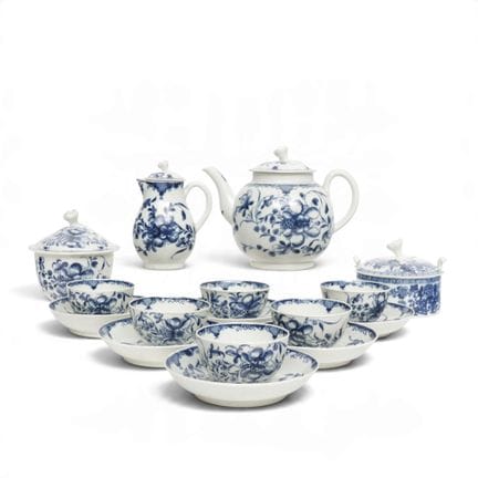 Servizio da tè in ceramica blu e bianca di Worcest