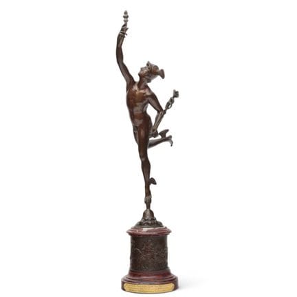 Scultura in bronzo patinato marrone, Mercurio, isp