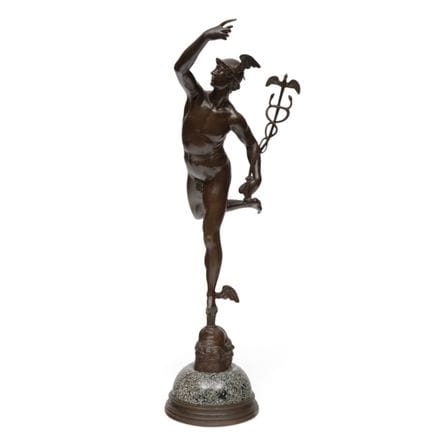 Scultura in bronzo patinato marrone, “Mercurio”, i