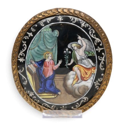 Limoges, targhetta ovale smaltata, XIX secolo, raf