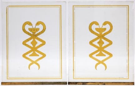 Francia, coppia di vetrate incise, 1900 circa. Ent