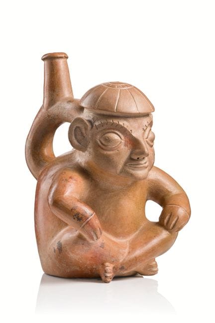Pérou, Moche

Vase à col en fourche : homme assis,