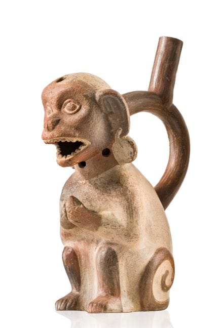 Pérou, Moche

Vase à col en fourche : singe assis,