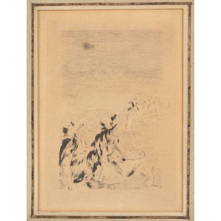 奥古斯特·雷诺阿（1894-1979），据
《在贝尔纳瓦尔的海滩上》
黑色干刻版画
版面上刻有签名
