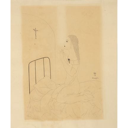 莱昂纳德·嗣治 藤田（1886-1968）
《祈祷的女子》
日本纸版蚀刻画，版面签名，经光照处理
有