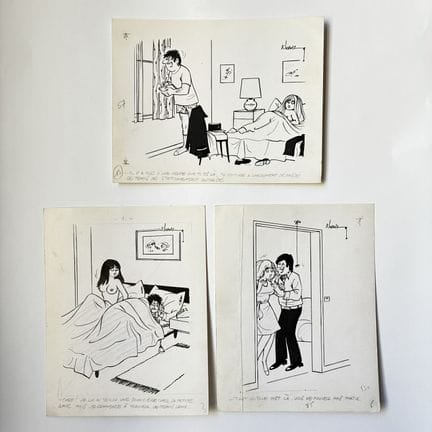安德烈·哈维克（André HARVEC，1918-2010）
《在床上》——三幅签名原创幽默插画组