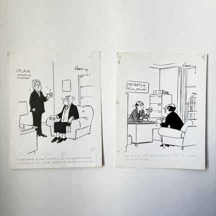 安德烈·哈维克（André HARVEC，1918-2010）
私家侦探——两幅签名原创幽默插画套装