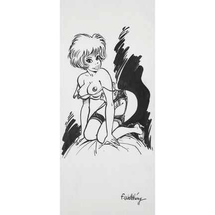 弗朗索瓦·瓦尔特里（1946年出生）
身着轻薄装束的娜塔莎
中国墨水画于纸上
右下角签名
有少量污渍