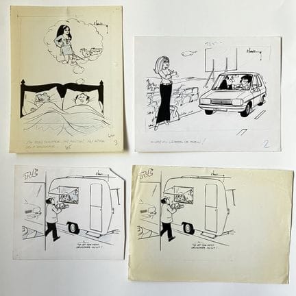 安德烈·哈维克（1918-2010）
《各式情侣》（1）——三幅签名原创幽默插画合集
“你和你的床边