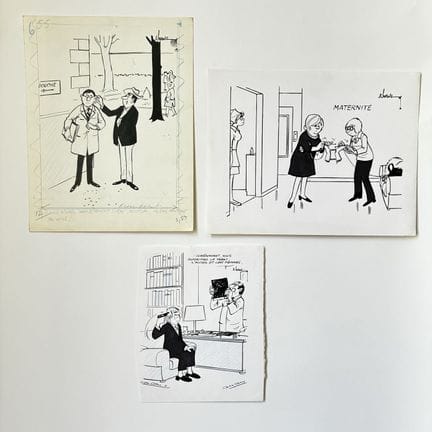 安德烈·哈维克（André HARVEC，1918-2010）
《看医生》——三幅签名原创幽默插画套
