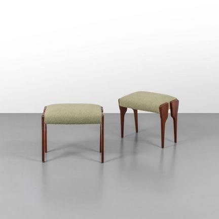 TWO POUFS from the 1950s. 
Mahogany wood with bouc