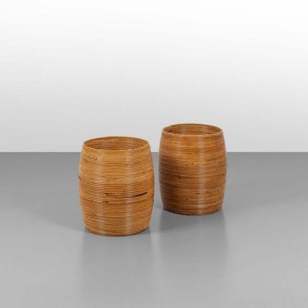 TWO TRAY STANDS  from the 1960s.
Wicker.
48 cm (h)