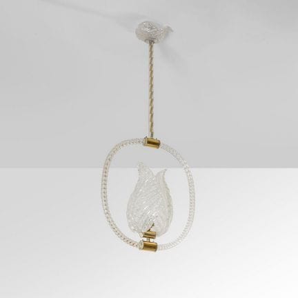 MURANO, 1940s. 
A pendant lamp.
Twisted crystal, d