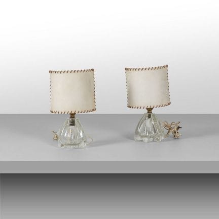MURANO, 1940er Jahre.
Zwei Tischlampen.
Lampenschi