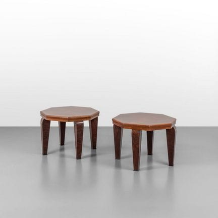 DUE TAVOLINI  anni '30. 
Legno di mogano  radica d