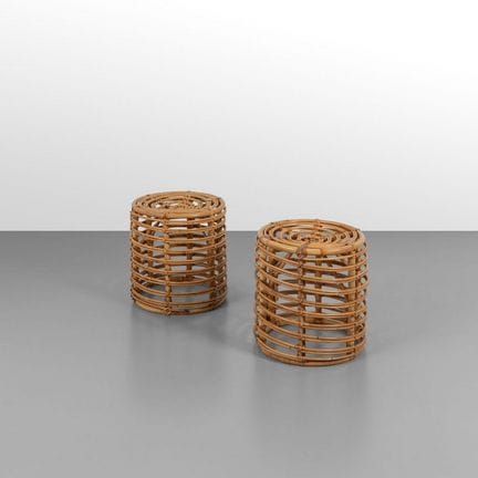 TWO POUFS from the 1960s. 
Rattan.
40 cm (h) x 40 