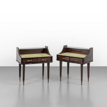 TWO NIGHTSTANDS  from the 1950s. 
Wood, glass with