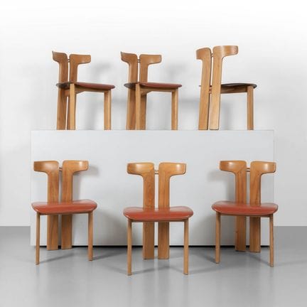 PIERRE CARDIN  anni '70.
Sei sedie.
Legno di olmo 