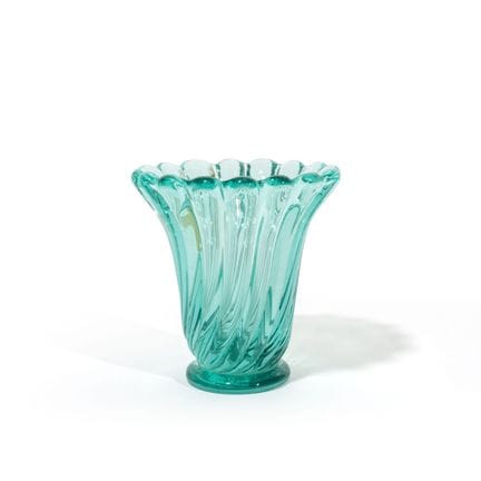 SEGUSO ART GLASS  c. 1940
A twisted, ribbed, aqua-