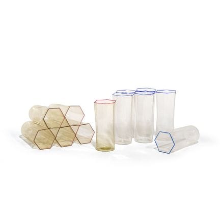 MURANO, 1930s.
Six smoked-glass glasses with red r