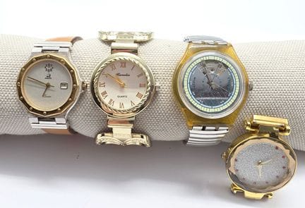 4块金属表：SWATCH - KANTA - RAMELIA - 以及一块无品牌表 （二手且有缺件）