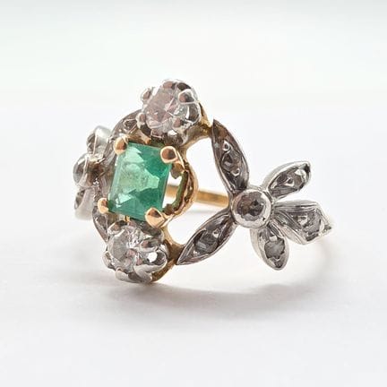Antique ring in 18K yellow and white gold (750°°) 
