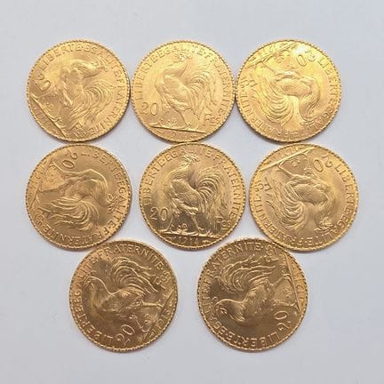 8 Pièces Or 20 Francs République Française au coq 