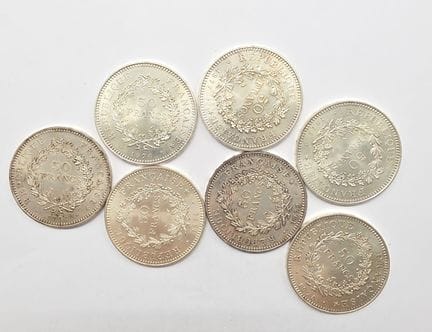 7 Pièces Argent 50 Francs Hercule - 1974- 1975 - 1