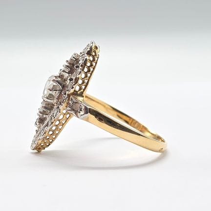 Bague marquise en or jaune 18 K (750°°) ancienne s