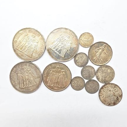 12 Pièces Argent comprenant : 3 Pièces Argent 50 F