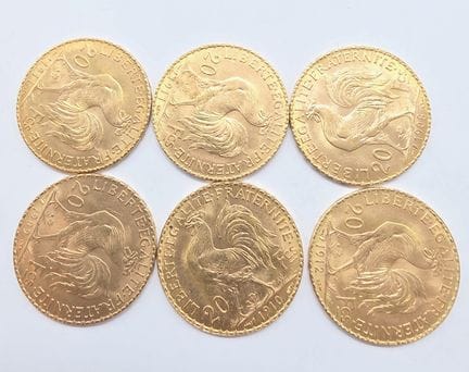 6 Pièces Or 20 Francs République Française au coq 