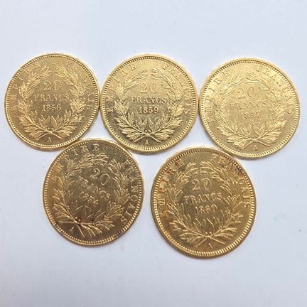 5 Pièces Or 20 Francs Napoléon III Empereur tête n
