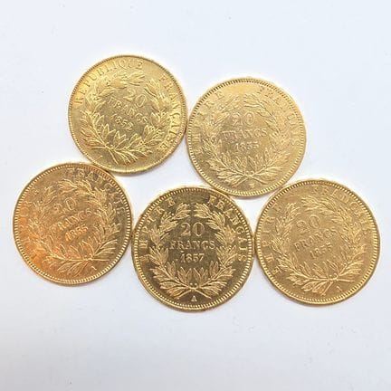 5 Pièces Or 20 Francs Napoléon III Empereur tête n