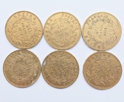 6 Pièces Or 20 Francs Napoléon III Empereur - 1853
