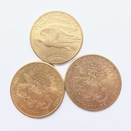 3 Pièces Or 20 Dollars comprenant  : deux têtes Li
