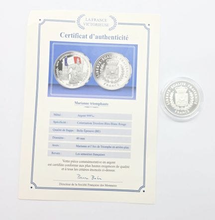 Pièce argent 999°/°° Marianne triomphante colorisa