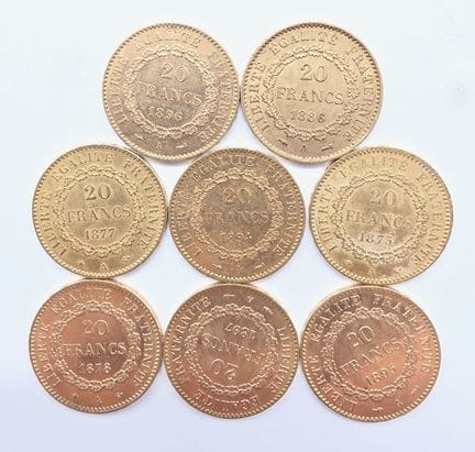 8 Pièces Or 20 Francs Génie République Française -