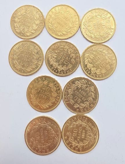 10 Pièces Or 20 Francs Napoléon III Empereur tête 