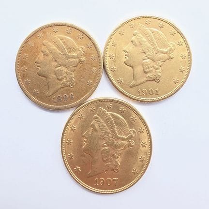 3 Pièces Or 20 Dollars Buste Liberty - 1896 - 1901