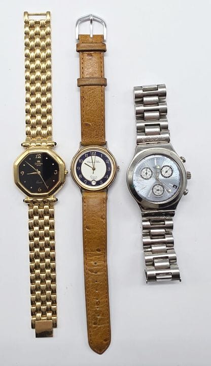 三款金属表：RICHELIEU SUISSE 石英表 - SWATCH 石英表 - CHARLES 