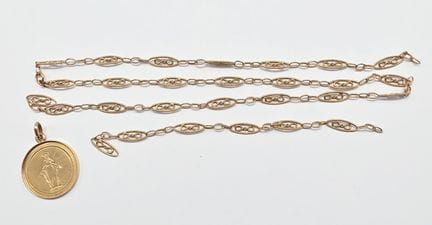 Collier et médaille en or jaune 14 K (585°°) (le c