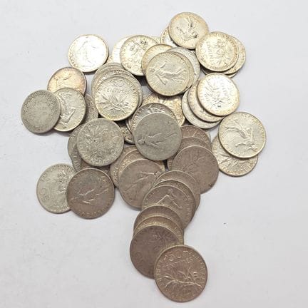 59 Pièces Argent 50 centimes Semeuse et 1 pièce 50